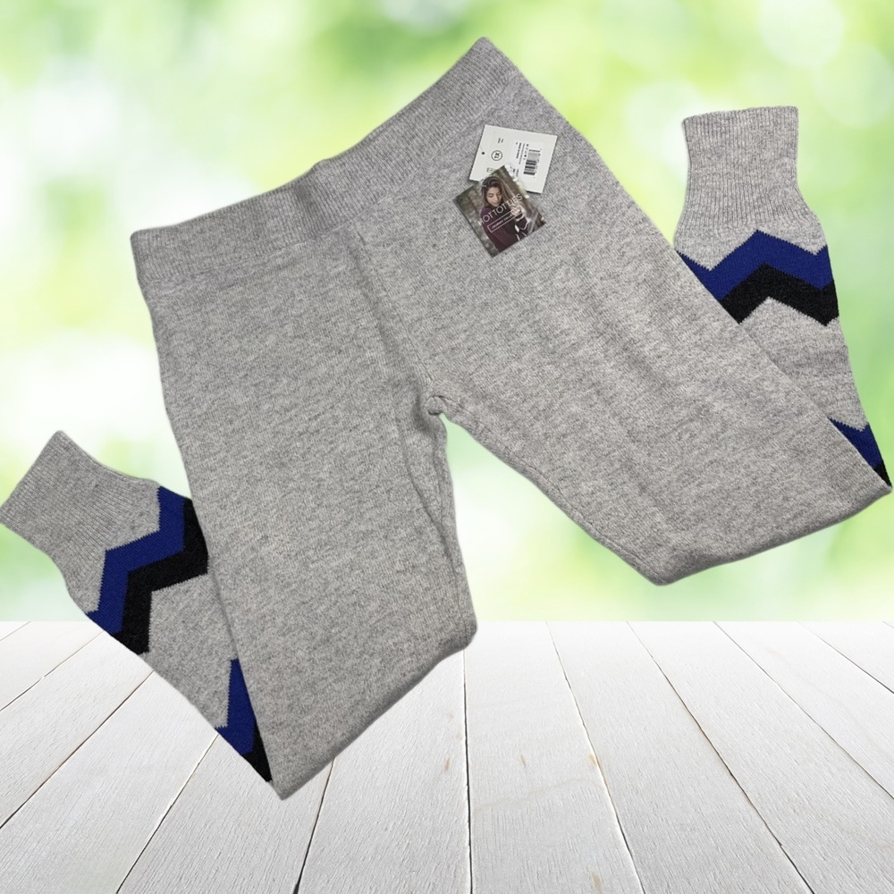New HOTTOTTIES Knit Pants Grey Wool Cotton Blend Chevron Cozy Leggings Plus 1X